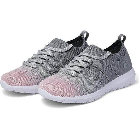 Women's Grey Running Breathable Knitting flexible Mesh Sports Shoes Sneakers - Picture 2 of 6